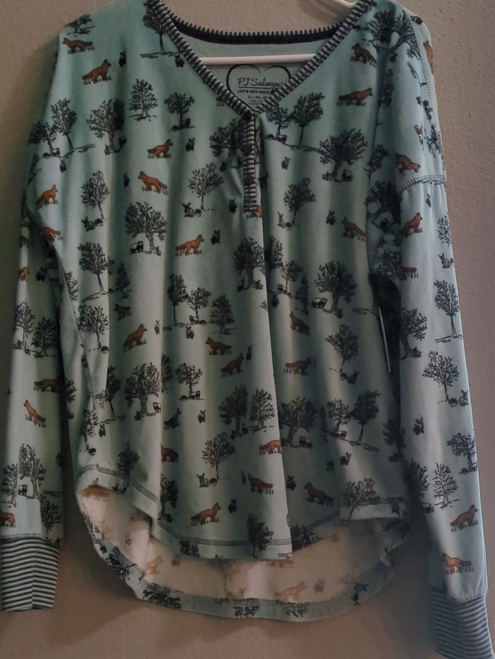 PJ Salvage Mint Fox & Tree Print Long Sleeve Top